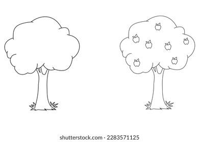  2 trees in black and white vector. bush, vegetation, wood, green area