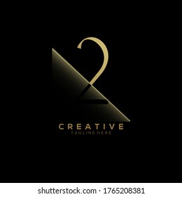 2 (Dos) Diseño del logotipo Gold Number con recorte de papel creativo