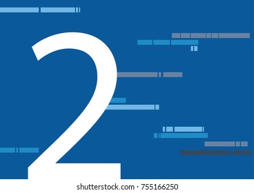 2, two number on blue flat color background with abstract lines