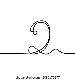 2, two, number, number, sign in the form of one continuous line. Mathematical symbol, minimalistic simple arabic numerals icon, logo. vector illustration