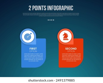 2 or two point template comparison versus things in infographic with round box with circle badge on top with modern dark style for slide presentation vector