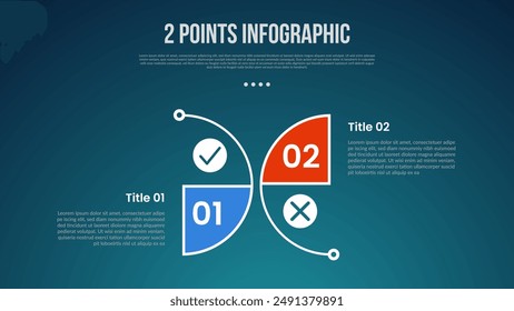 2 or two point template comparison versus things in infographic with creative outline half circle with modern dark style for slide presentation vector
