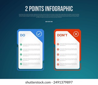 2 or two point template comparison versus things in infographic with creative big table price with badge on header side with modern dark style for slide presentation vector