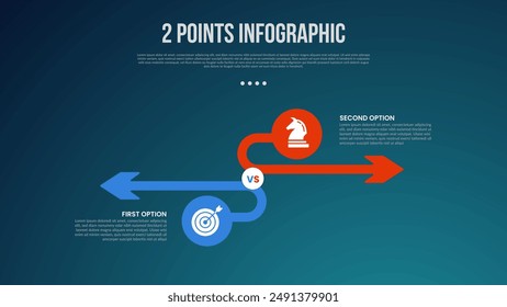2 or two point template comparison versus things in infographic with circle and long arrow opposite direction with modern dark style for slide presentation vector
