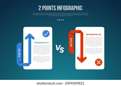 2 or two point template comparison versus things in infographic with big box shape with arrow up and down with modern dark style for slide presentation vector