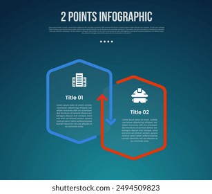 2 or two point template comparison versus things in infographic with outline box arrow opposite direction with modern dark style for slide presentation vector