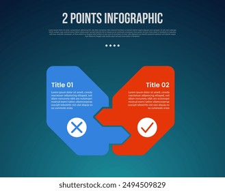2 or two point template comparison versus things in infographic with puzzle jigsaw on arrow shape with modern dark style for slide presentation vector