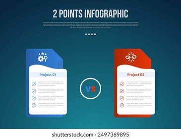 2 or two point template comparison versus things in infographic with creative table box with folder style stack with modern dark style for slide presentation vector