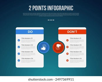 2 or two point template comparison versus things in infographic with big table and circle accessories with modern dark style for slide presentation vector