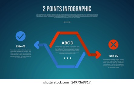 2 or two point template comparison versus things in infographic with outline ribbon flip arrow with modern dark style for slide presentation vector