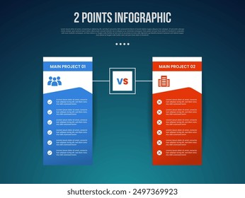 2 or two point template comparison versus things in infographic with boxed square table with outline box versus with modern dark style for slide presentation vector