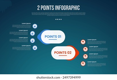 2 or two point template comparison versus things in infographic with round rectangle and arrow opposite direction with modern dark style for slide presentation vector