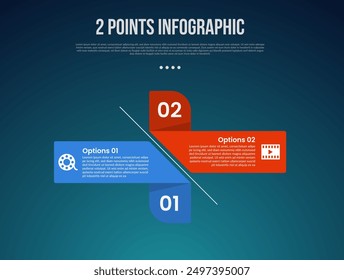 2 or two point template comparison versus things in infographic with creative rectangle box with shadow ribbon with modern dark style for slide presentation vector