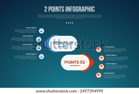 2 or two point template comparison versus things in infographic with round rectangle and arrow opposite direction with modern dark style for slide presentation vector