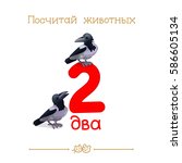 2 two vector cartoon illustration. Learn counting with Russian series Count the Animals. Baby shower card. School manual for teacher. Design template elements. Isolated on white background