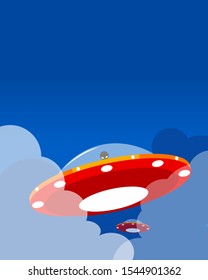 2 UFOs on Night Background. Flat Style Vector Illustration.