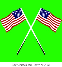 2 USA flags flying on crossed poles.