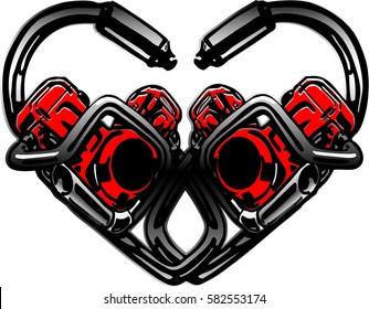2 V twin red engines combine to one heart