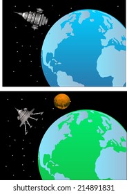 2 variants of view of the earth from space