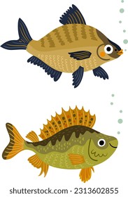 2 vector fish. Ruff fish, bream fish