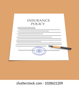 2  Vector illustration of insurance services form and pen in flat style.