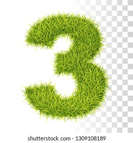 2. Vector Number Two Illustration. Fresh Green Grass Realistic Texture