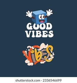 2 Vector picture, the inscription "Good vibes ". Poster, print, tees, postcard, lettering.