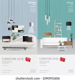 2 Vertical Banner Furniture Sale Design Template Vector Illustration