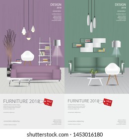 2 Vertical Banner Furniture Sale Design Template Vector Illustration