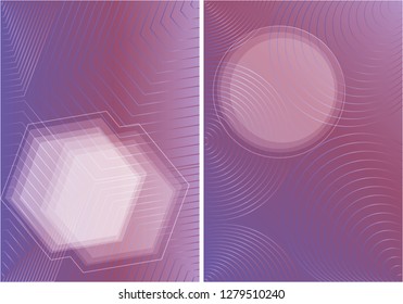 2 vertical vector abstract lilac backgrounds with geometric shapes and space for inscriptions