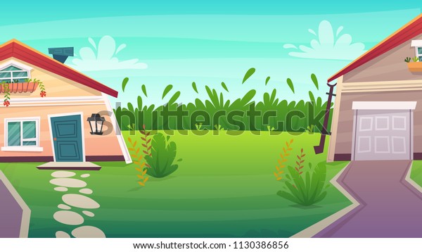 2 Village Houses Green Field Garage Stock Vector Royalty Free