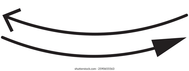  2 wavy curved Long arrow icon. long line arrow vector. Long curved arrow icon vector. 1176