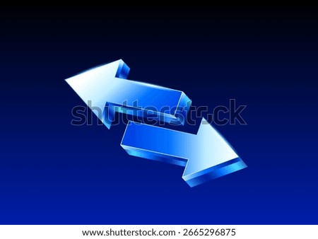 2 way opposite arrow icon in blue metal style, isolated on dark blue background. 2 opposite way arrow icon in 3d vector illustration