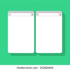 2 web mobile simple set of Browser window white, green background, flat