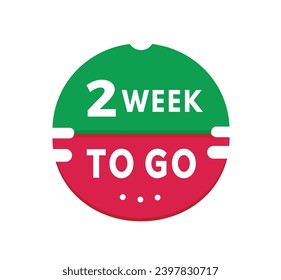 2 week to go banner, design sticker icon. count time sale or promo for websites, landing page or advertising. Flat style Vector template isolated on white background.