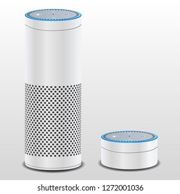 2 white smart speakers post
