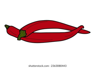 2 whole chili peppers hand drawn in a trendy red color. Traditional Mexican food. Isolate. Vector