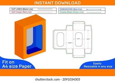 2 window showpiece packaging cardboard box dieline template and 3d render file