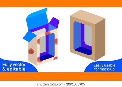 2 window showpiece packaging cardboard box dieline template and 3d render file