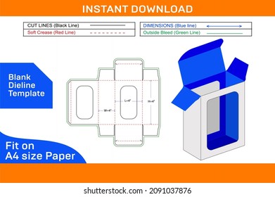 2 window showpiece packaging cardboard box dieline template and 3d render file