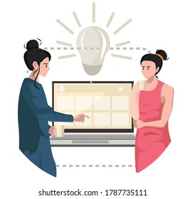 2 womans are searching idea together for their job illustration