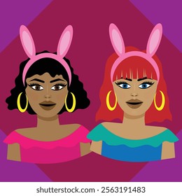 2 women with bunny ears on their heads