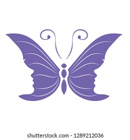 2 women  faces on butterfly wings vector icon logo for beauty aesthetics cosmetics