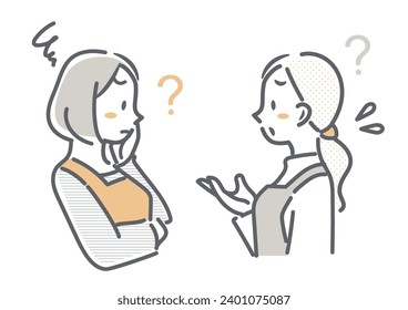 2 women talking, simple and friendly illustration