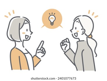 2 mujeres hablando, ilustración simple y amigable