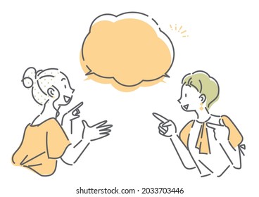 2 women talking, talk bubble