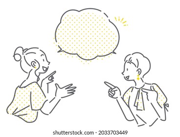 2 women talking, talk bubble