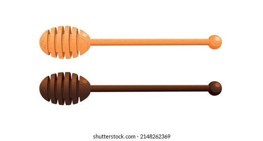 2 Wooden honey sticks isolated on a white background.