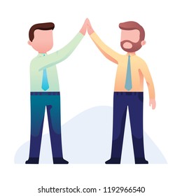 2 workers giving high five to each other, flat vector design concept