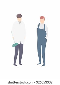 2 workes of different profesions. Men wearing uniform